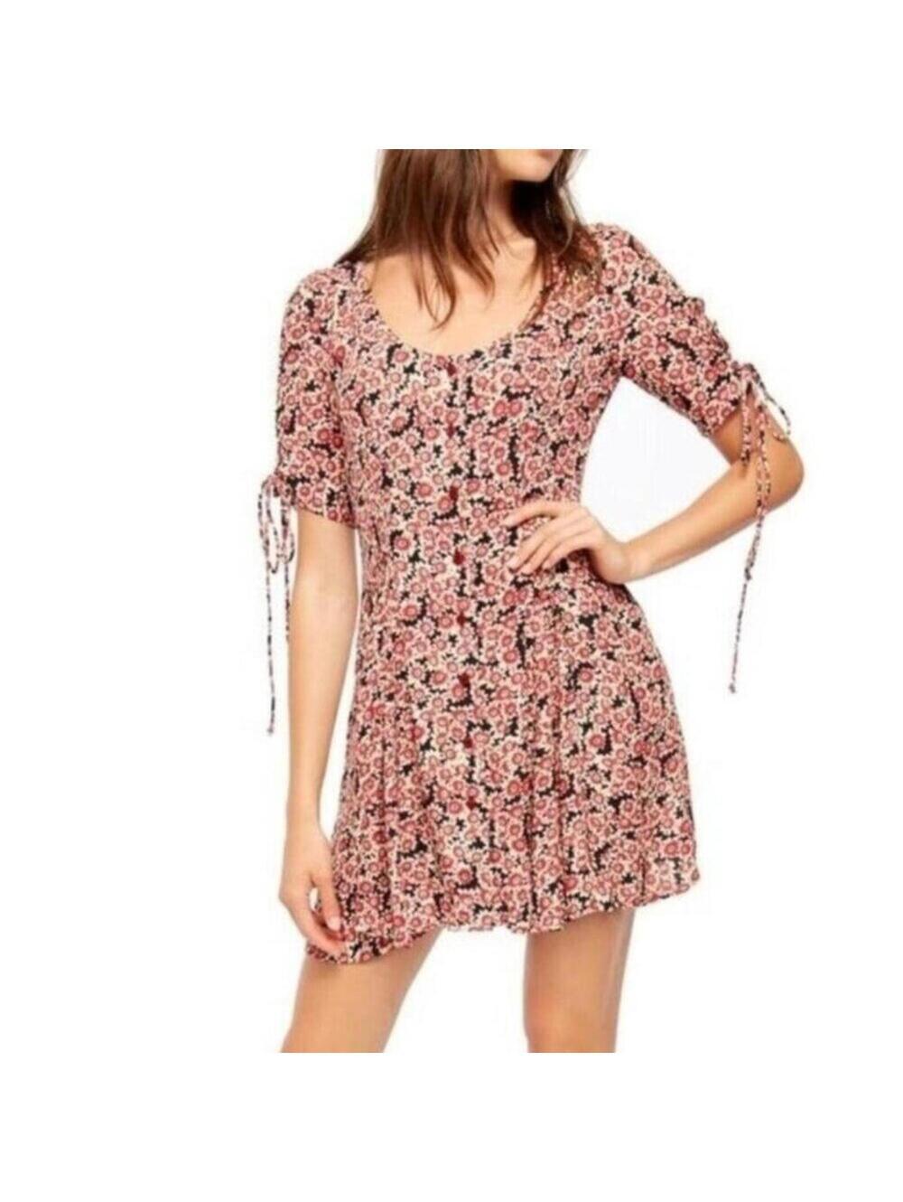 Free People Laced Up Mini Dress Small NWT Black Red Tan Floral Corset Back NEW